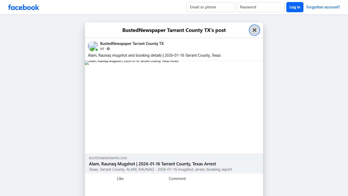 Alam, Raunaq mugshot... - BustedNewspaper Tarrant County TX Facebook